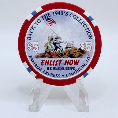 Ramada Express Laughlin Nevada 1998 'Back To The's Collection - US Marines' LE $5 Casino Chip V1361