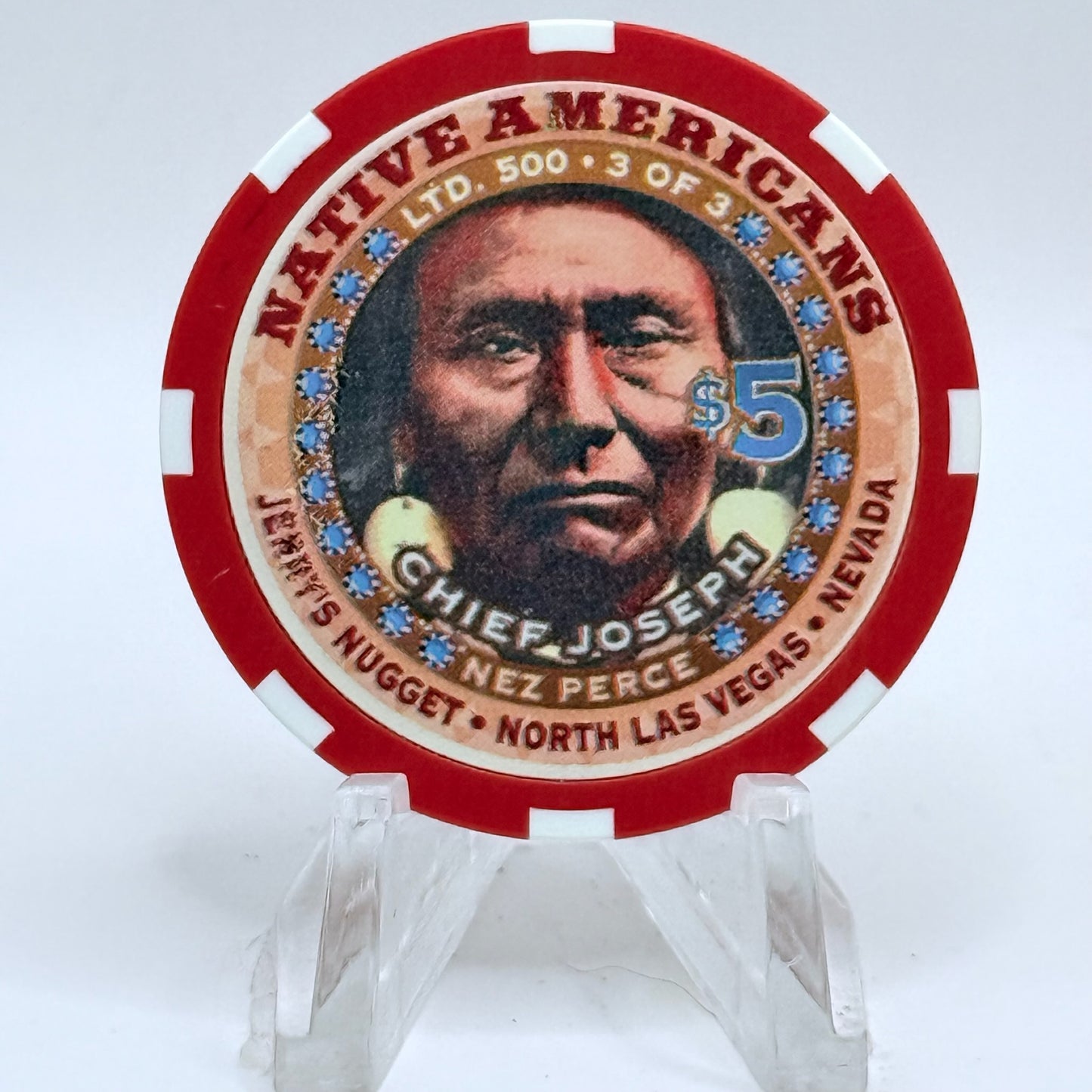 Jerry's Nugget N. Las Vegas Nevada 1999 'Native Americans Chief Joseph' LE $5 Casino Chip V5125