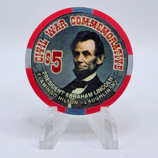 Flamingo Hilton Laughlin Nevada 1997 'Abraham Lincoln' Series 9 LE $5 Casino Chip N8293