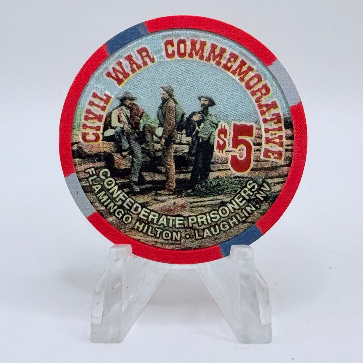 Flamingo Hilton Laughlin Nevada 1997 'Confederate Prisoners' Series 9 LE $5 Casino Chip N8294