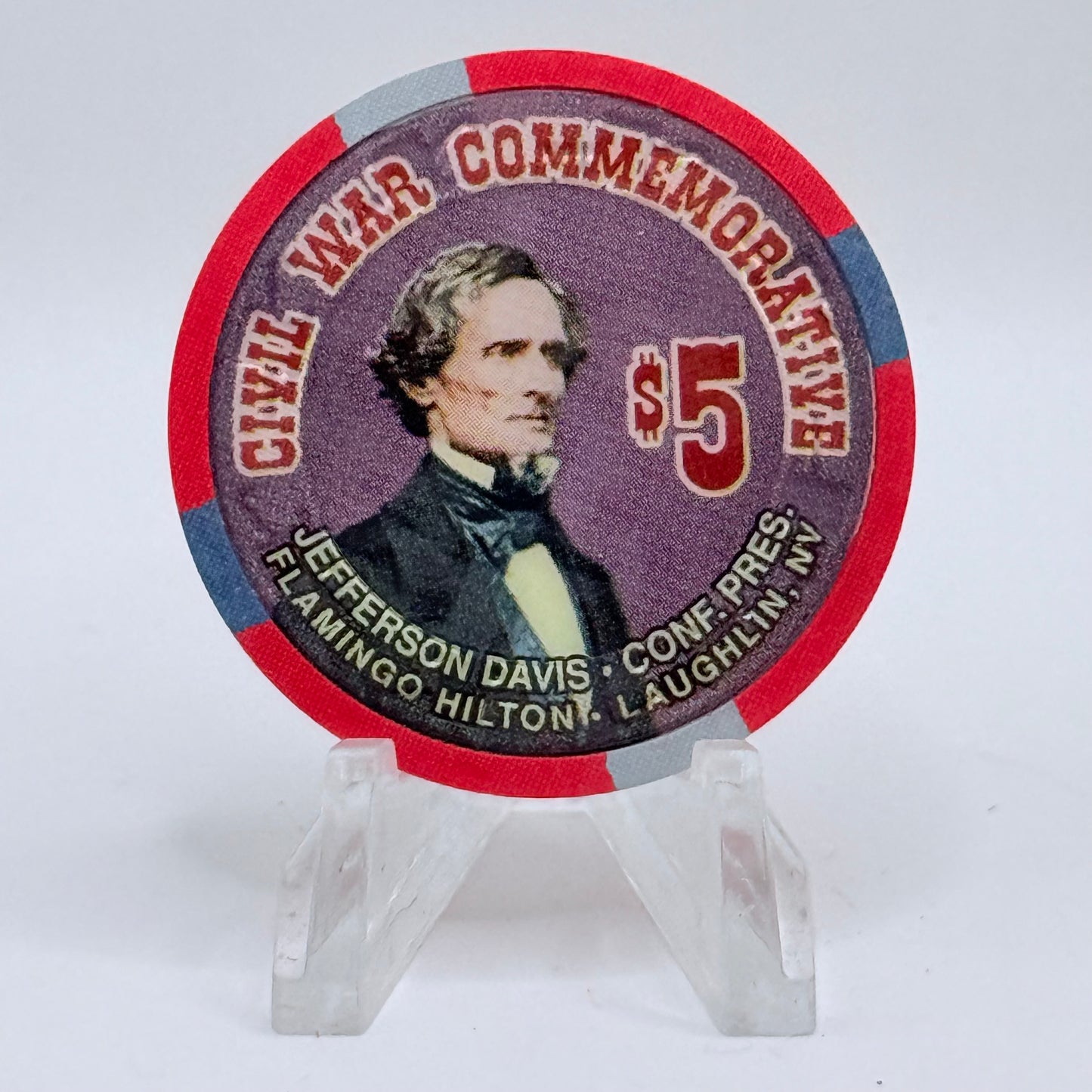 Flamingo Hilton Laughlin Nevada 1997 'Jefferson Davis' Series 9 LE $5 Casino Chip N8295