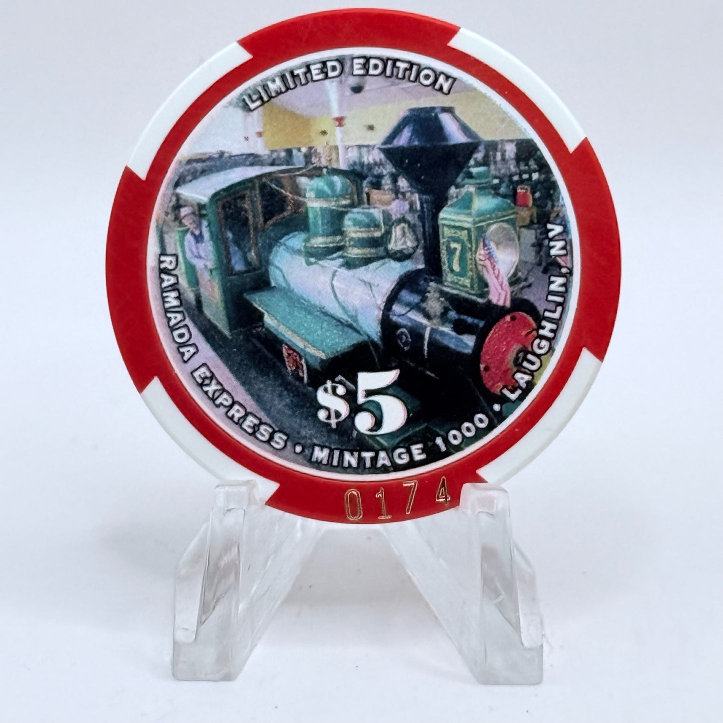 Ramada Express Laughlin Nevada 2001 'Mitsubishi Presents, International Rally' LE $5 Casino Chip V9536