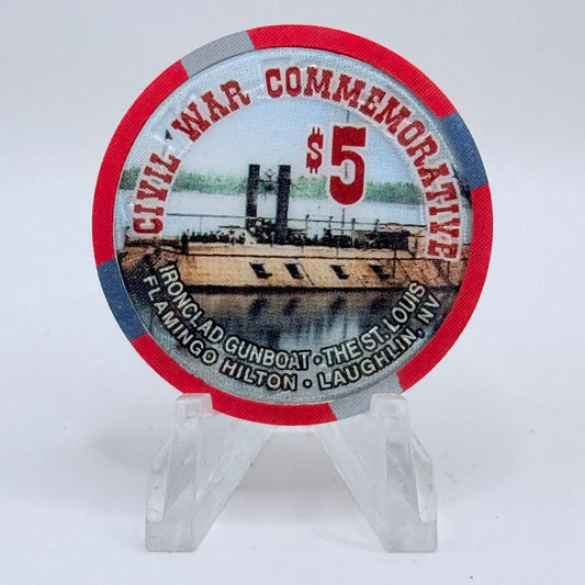 Flamingo Hilton Laughlin Nevada 1997 'Ironclad Gunboat' Series 9 LE $5 Casino Chip N8298