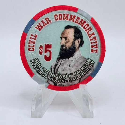 Flamingo Hilton Laughlin Nevada 1997 'General Stonewall Jackson' Series 9 LE $5 Casino Chip N8299