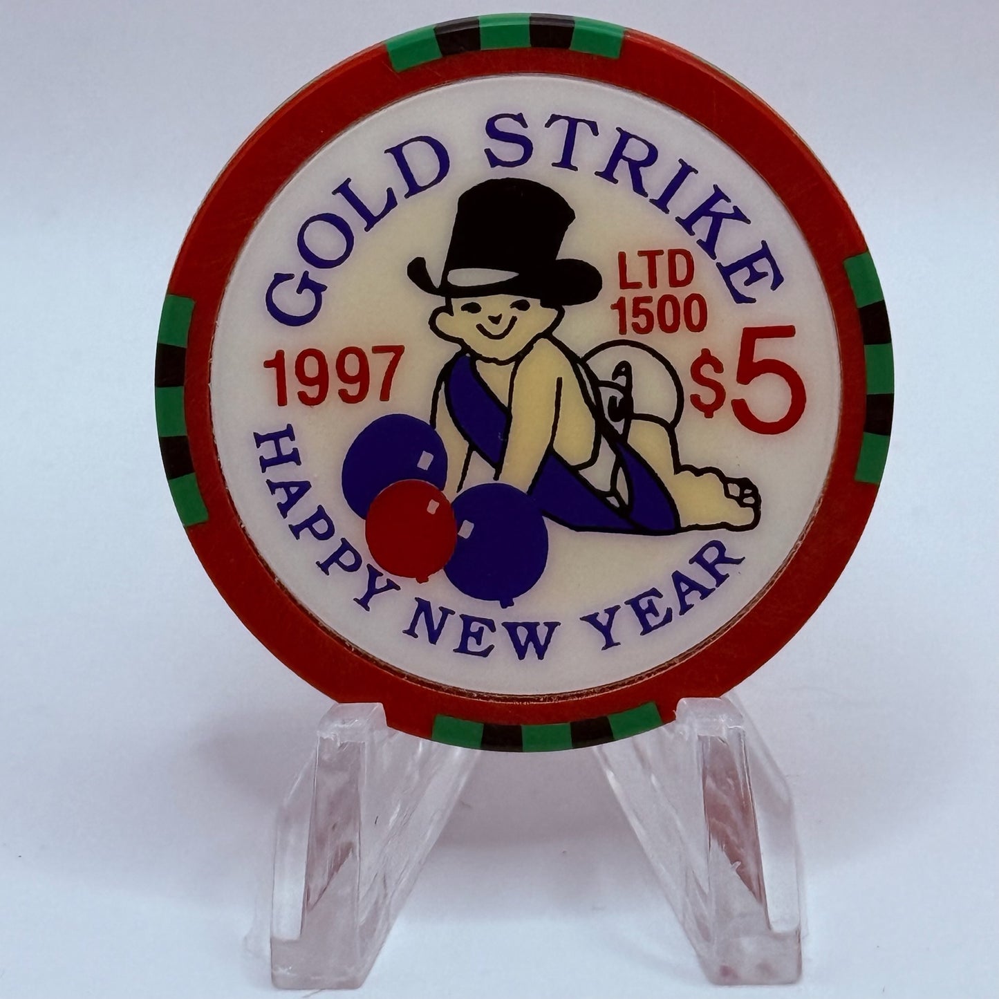 Gold Strike Inn Boulder City Nevada 1996 'Merry Christmas, Happy New Year' LE $5 Casino Chip N8438