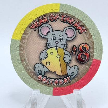 Mandalay Bay Las Vegas Nevada 2008 'Year Of The Rat Baccarat' LE $8 Casino Chip E8125