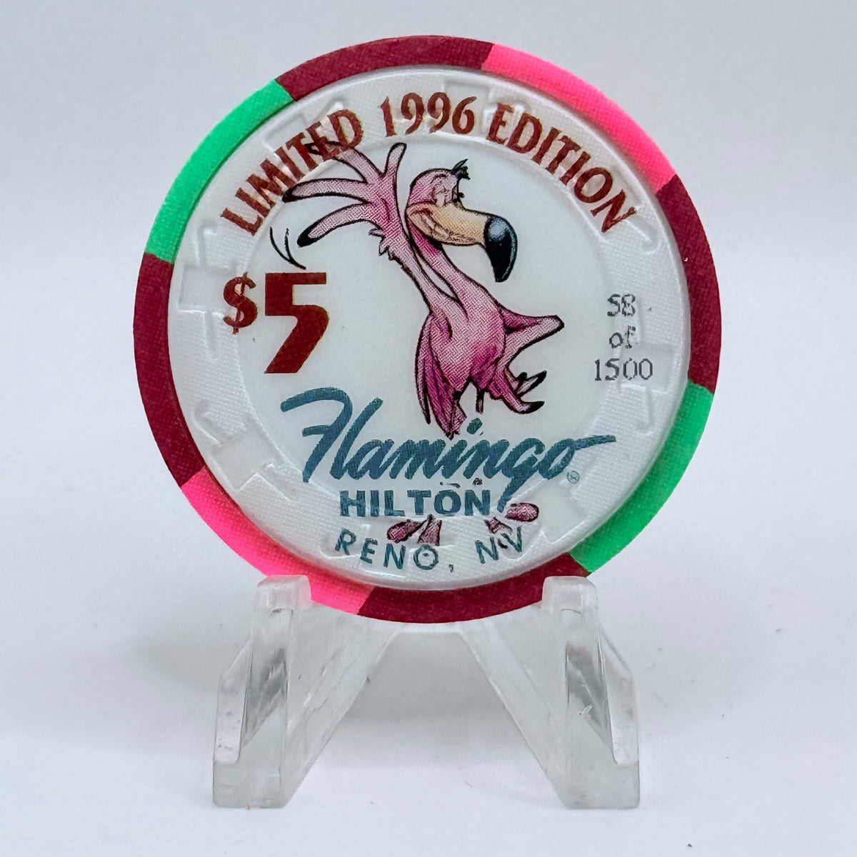 Flamingo Hilton Reno Nevada 1996 'Endangered Species - Orangutan' Series 10 LE $5 Casino Chip N8331