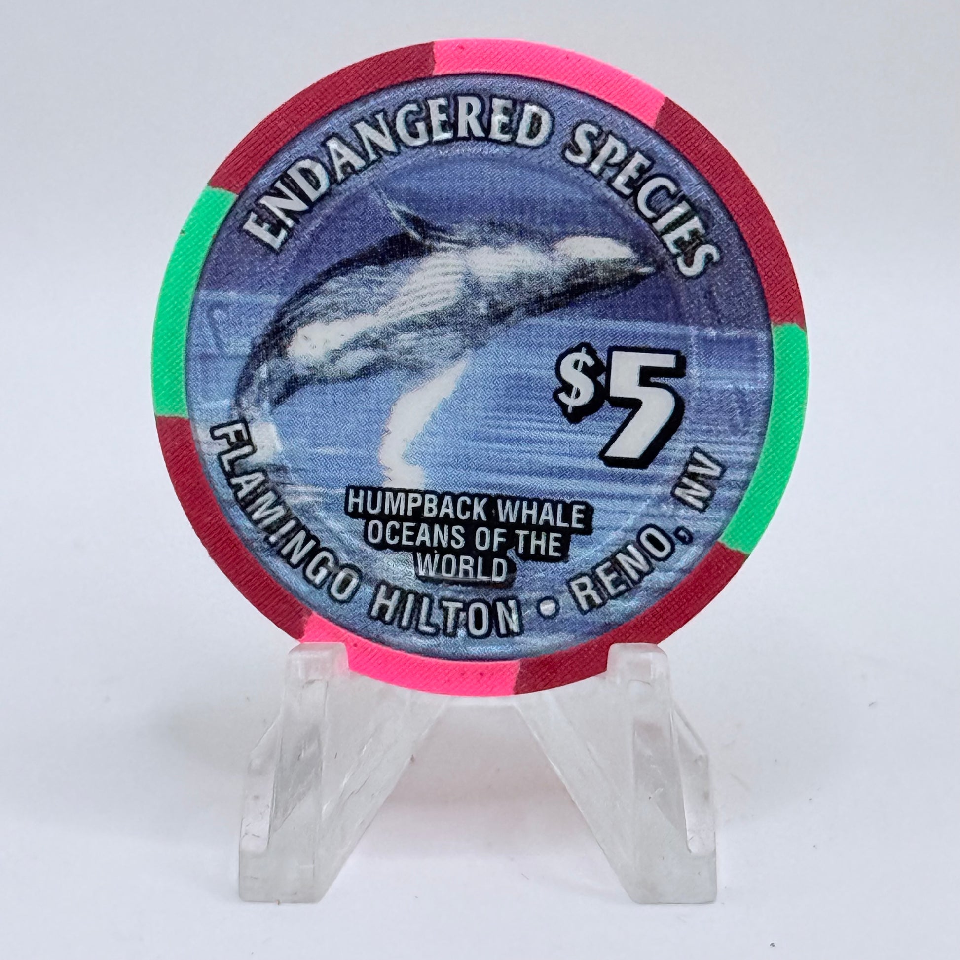 Flamingo Hilton Reno Nevada 1996 'Endangered Species - Humpback Whale' Series 10 LE $5 Casino Chip N8322