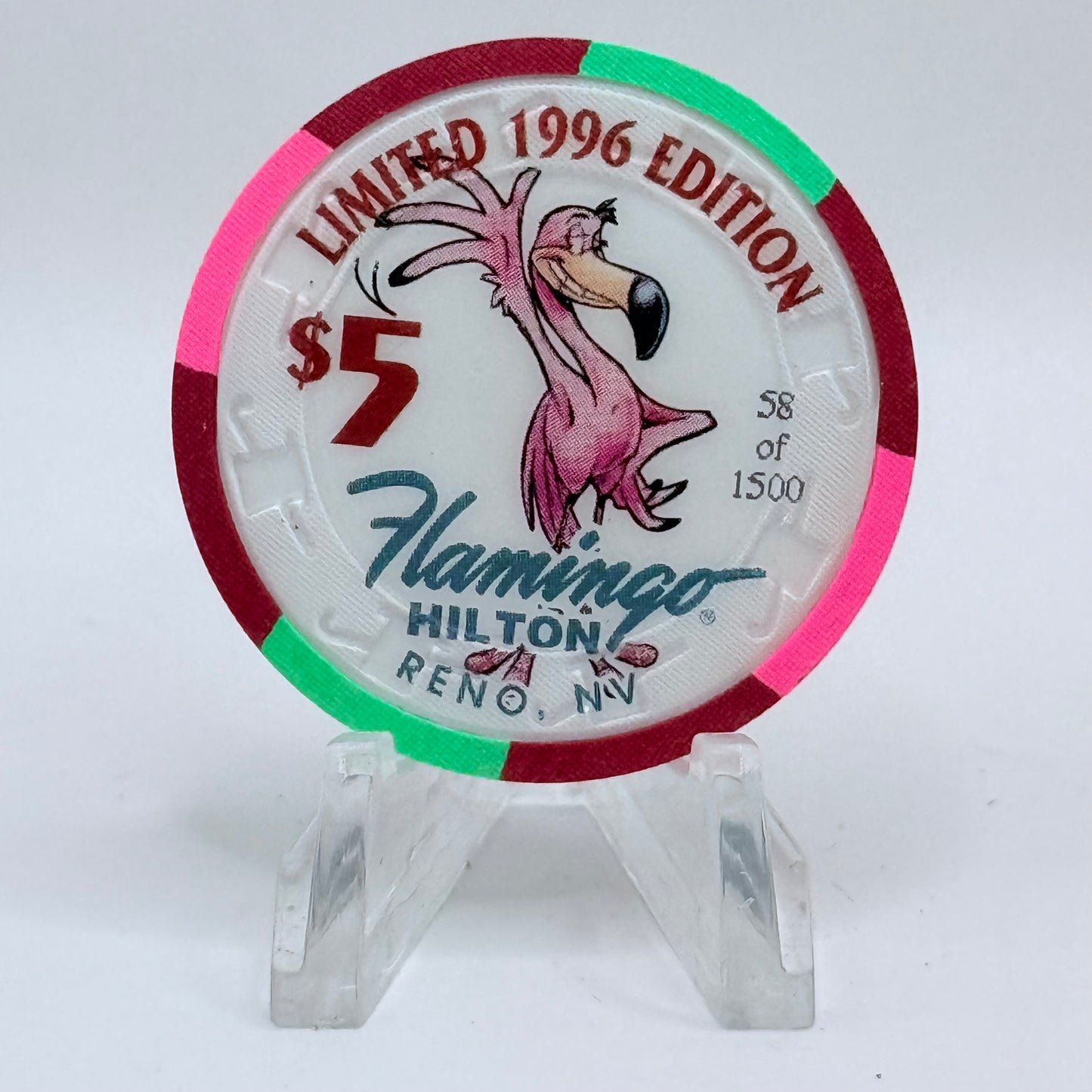 Flamingo Hilton Reno Nevada 1996 'Endangered Species - Humpback Whale' Series 10 LE $5 Casino Chip N8322