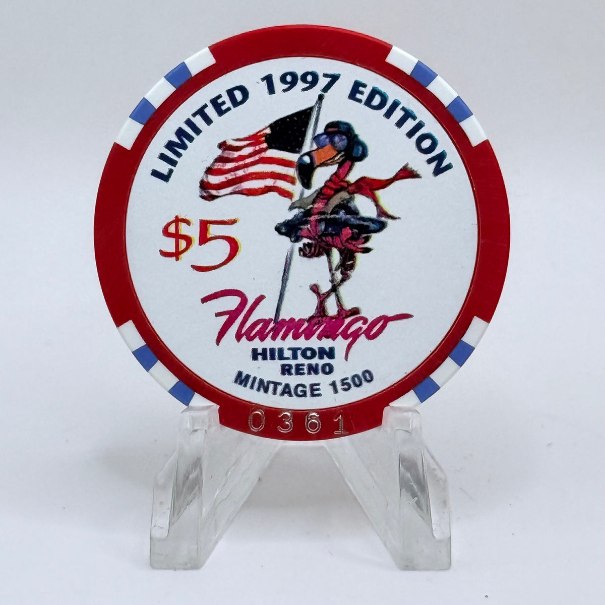 Flamingo Hilton Reno Nevada 1997 'Flight for Freedom' Series 8 LE $5 Casino Chip N9720
