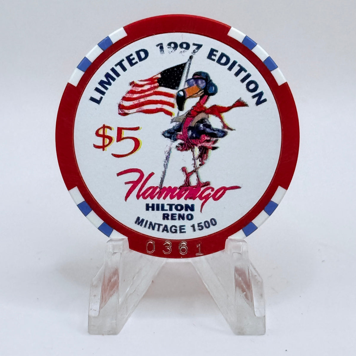 Flamingo Hilton Reno Nevada 1997 'Flight for Freedom' Series 8 LE $5 Casino Chip N9721
