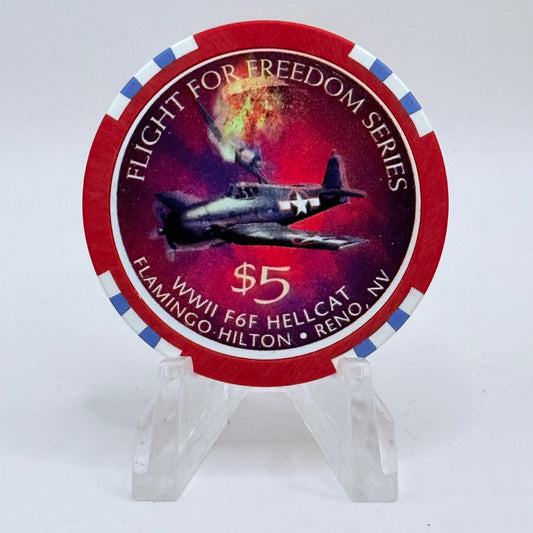 Flamingo Hilton Reno Nevada 1997 'Flight for Freedom' Series 8 LE $5 Casino Chip N9722