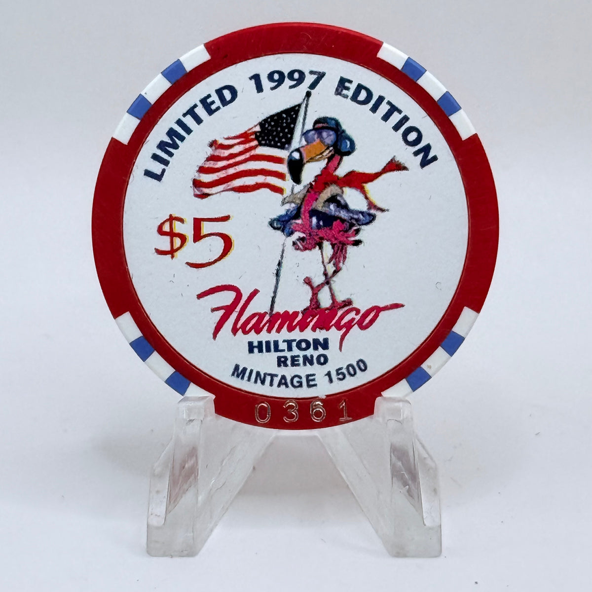 Flamingo Hilton Reno Nevada 1997 'Flight for Freedom' Series 8 LE $5 Casino Chip N9722