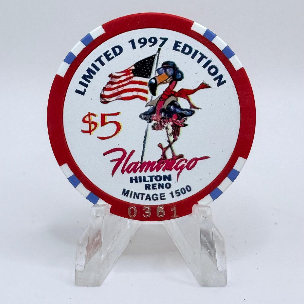 Flamingo Hilton Reno Nevada 1997 'Flight for Freedom' Series 8 LE $5 Casino Chip N9724