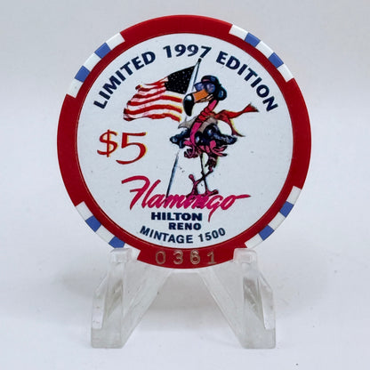 Flamingo Hilton Reno Nevada 1997 'Flight for Freedom' Series 8 LE $5 Casino Chip N9726