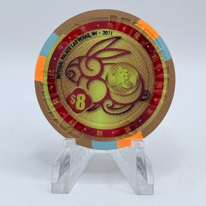 Imperial Palace Las Vegas Nevada 2011 'Year Of The Rabbit' LE $8 Casino Chip E9998