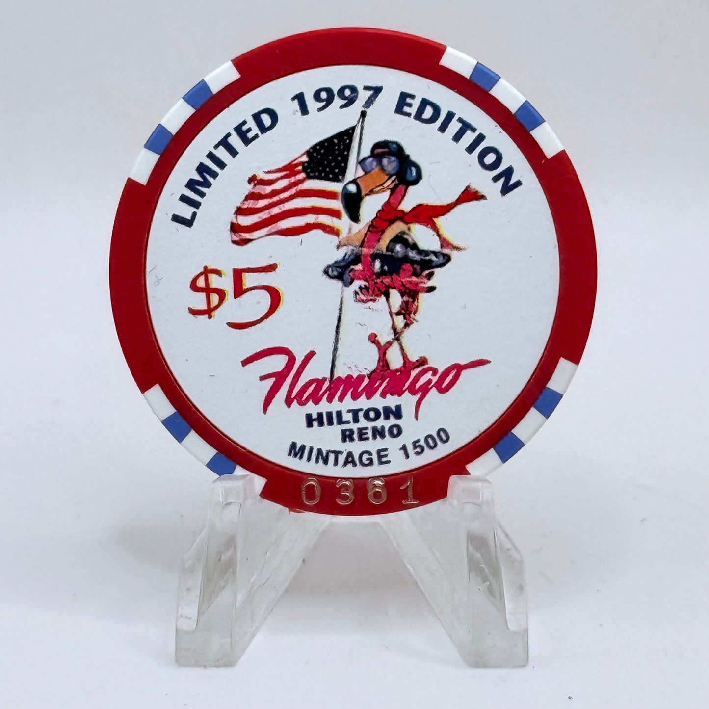 Flamingo Hilton Reno Nevada 1997 'Flight for Freedom' Series 8 LE $5 Casino Chip N9727
