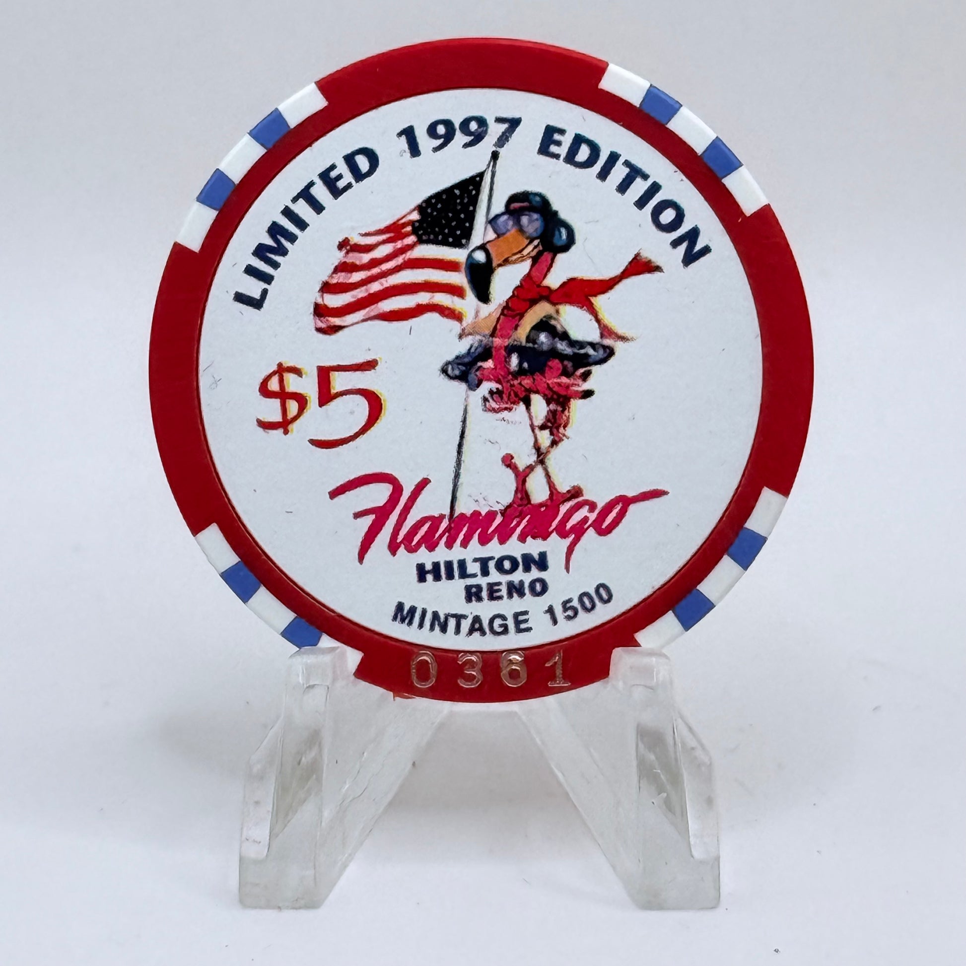 Flamingo Hilton Reno Nevada 1997 'Flight for Freedom' Series 8 LE $5 Casino Chip N9727