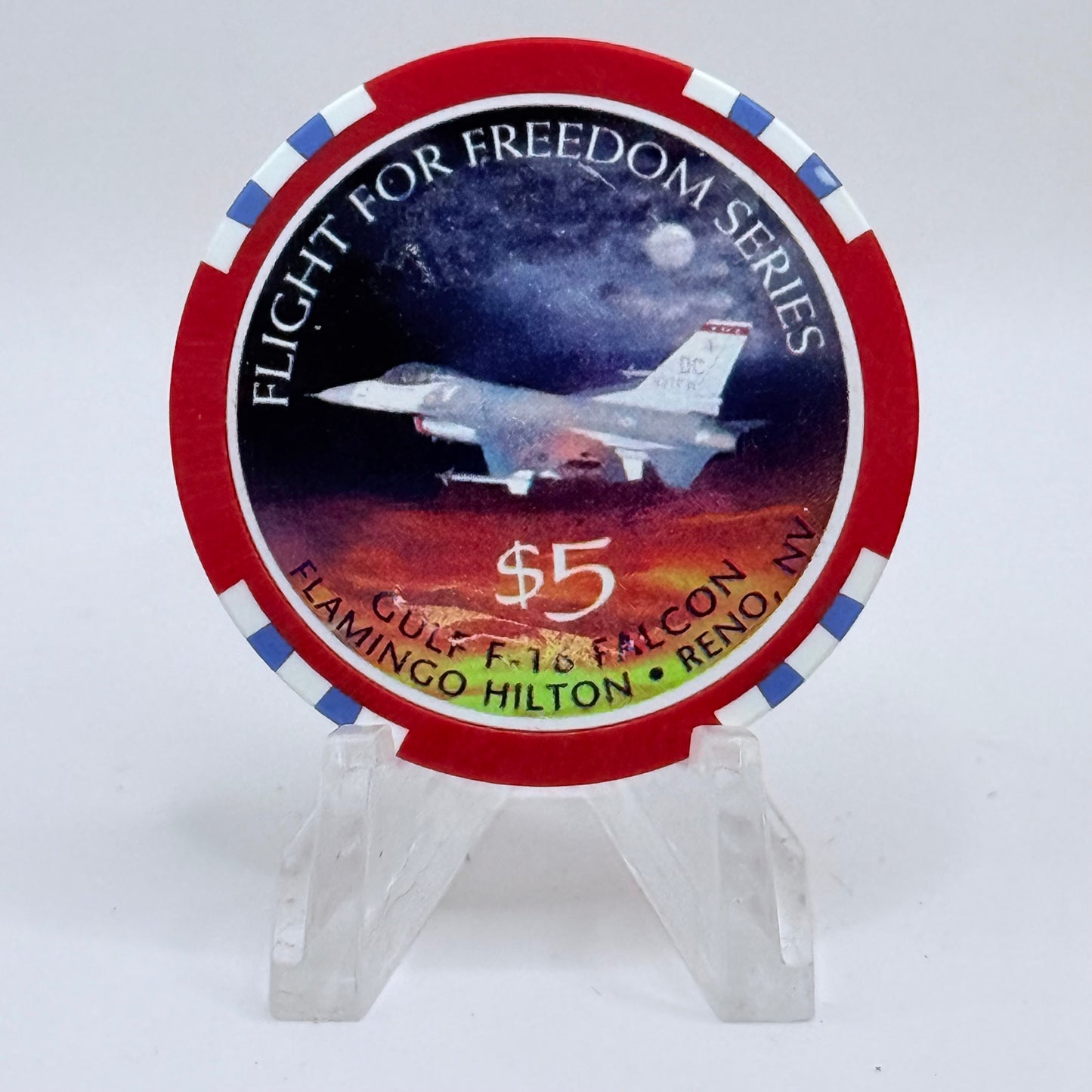 Flamingo Hilton Reno Nevada 1997 'Flight for Freedom' Series 8 LE $5 Casino Chip N9728
