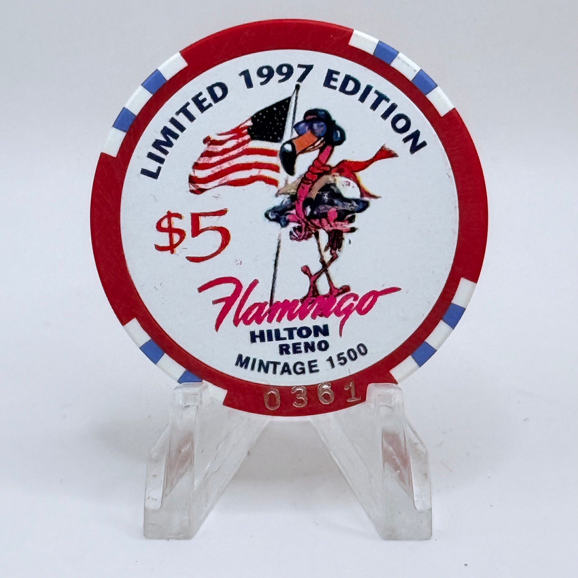 Flamingo Hilton Reno Nevada 1997 'Flight for Freedom' Series 8 LE $5 Casino Chip N9728