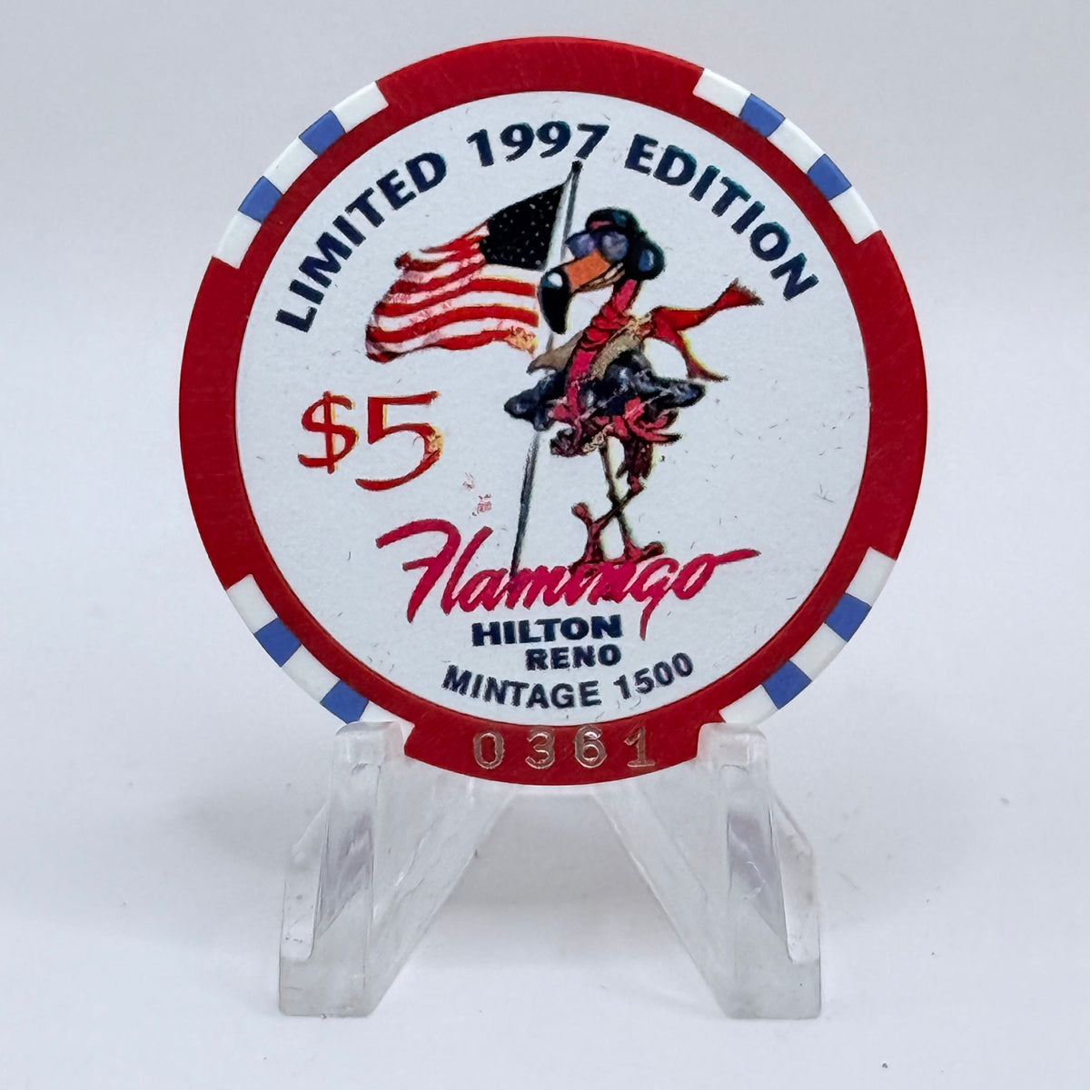 Flamingo Hilton Reno Nevada 1997 'Flight for Freedom' Series 8 LE $5 Casino Chip N9729