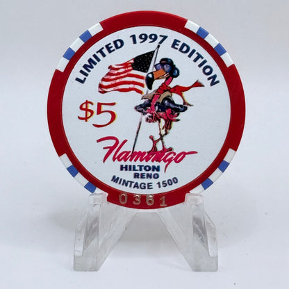 Flamingo Hilton Reno Nevada 1997 'Flight for Freedom' Series 8 LE $5 Casino Chip N9730
