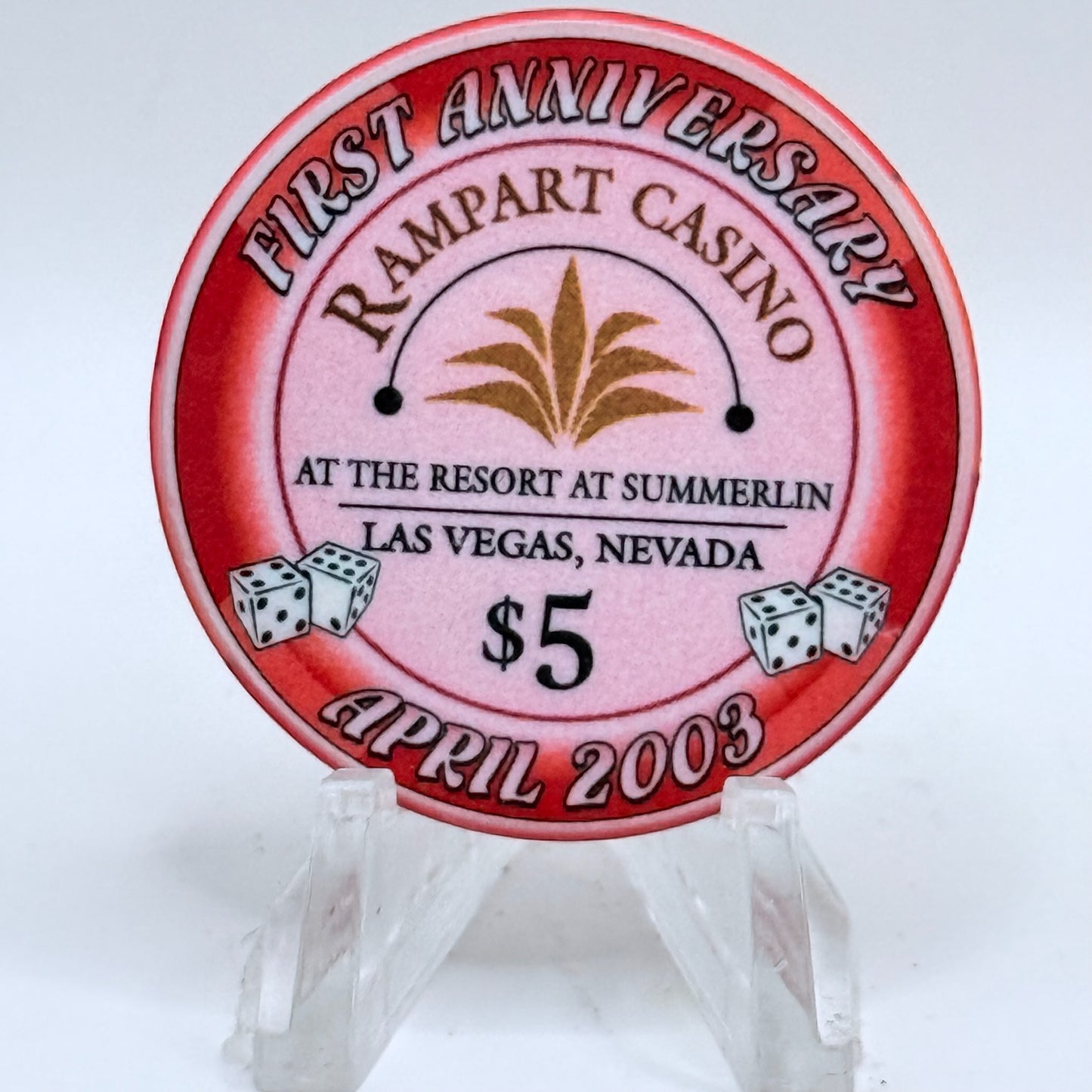 Rampart Casino Las Vegas Nevada 2003 'First Anniversary' LE $5 Casino Chip E2217