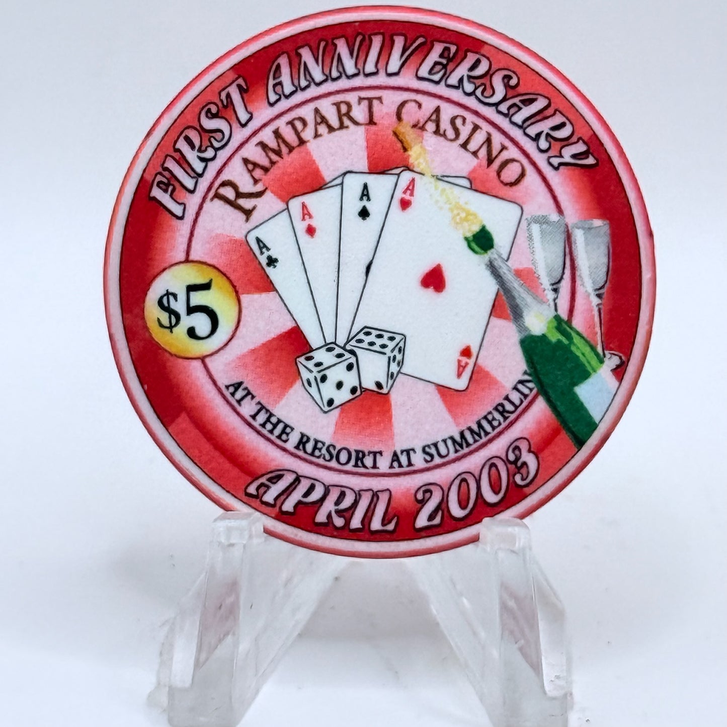 Rampart Casino Las Vegas Nevada 2003 'First Anniversary' LE $5 Casino Chip E2217
