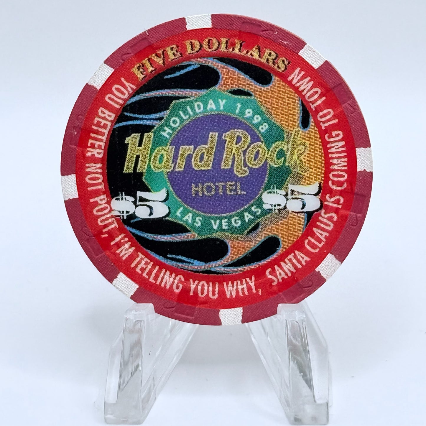 Hard Rock - Las Vegas Las Vegas Nevada 1998 'Christmas' LE $5 Casino Chip V2672