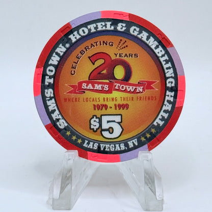 Sam's Town Las Vegas Nevada 1999 'Twentieth Anniversary' LE $5 Casino Chip V5499