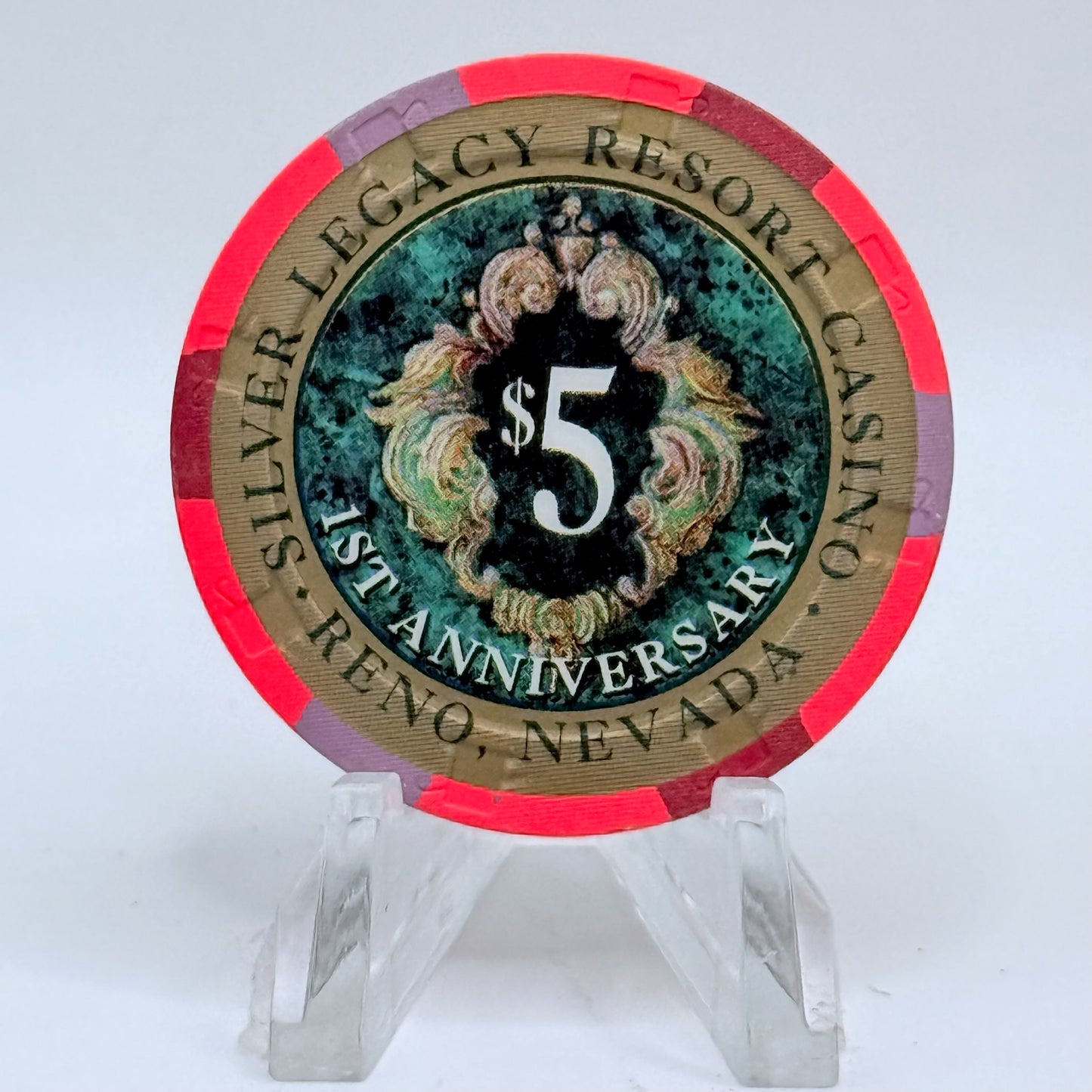 Silver Legacy Reno Nevada 1996 '1st Anniversary- Kenny Rogers - Collector Series #1' LE $5 Casino Chip N9095