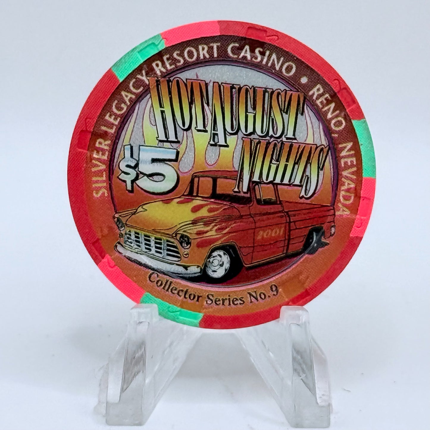 Silver Legacy Reno Nevada 2001 'Hot August Nights' LE $5 Casino Chip V9770