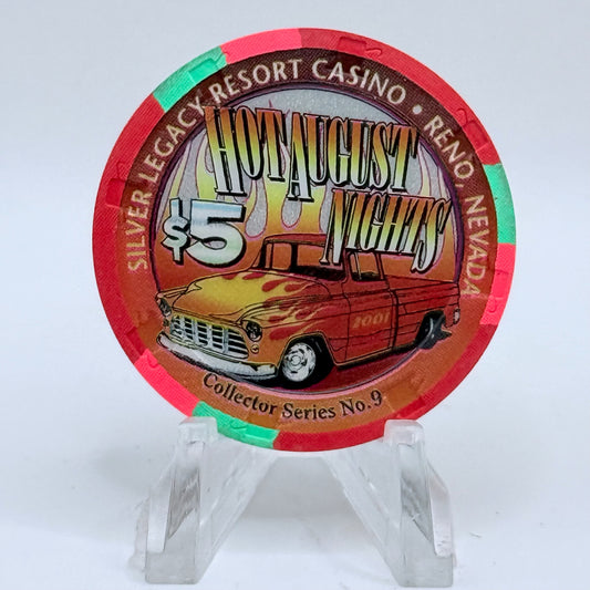Silver Legacy Reno Nevada 2001 'Hot August Nights' LE $5 Casino Chip V9770