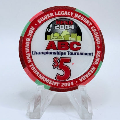 Silver Legacy Reno Nevada 2004 'ABC Bowling' LE $5 Casino Chip E3292