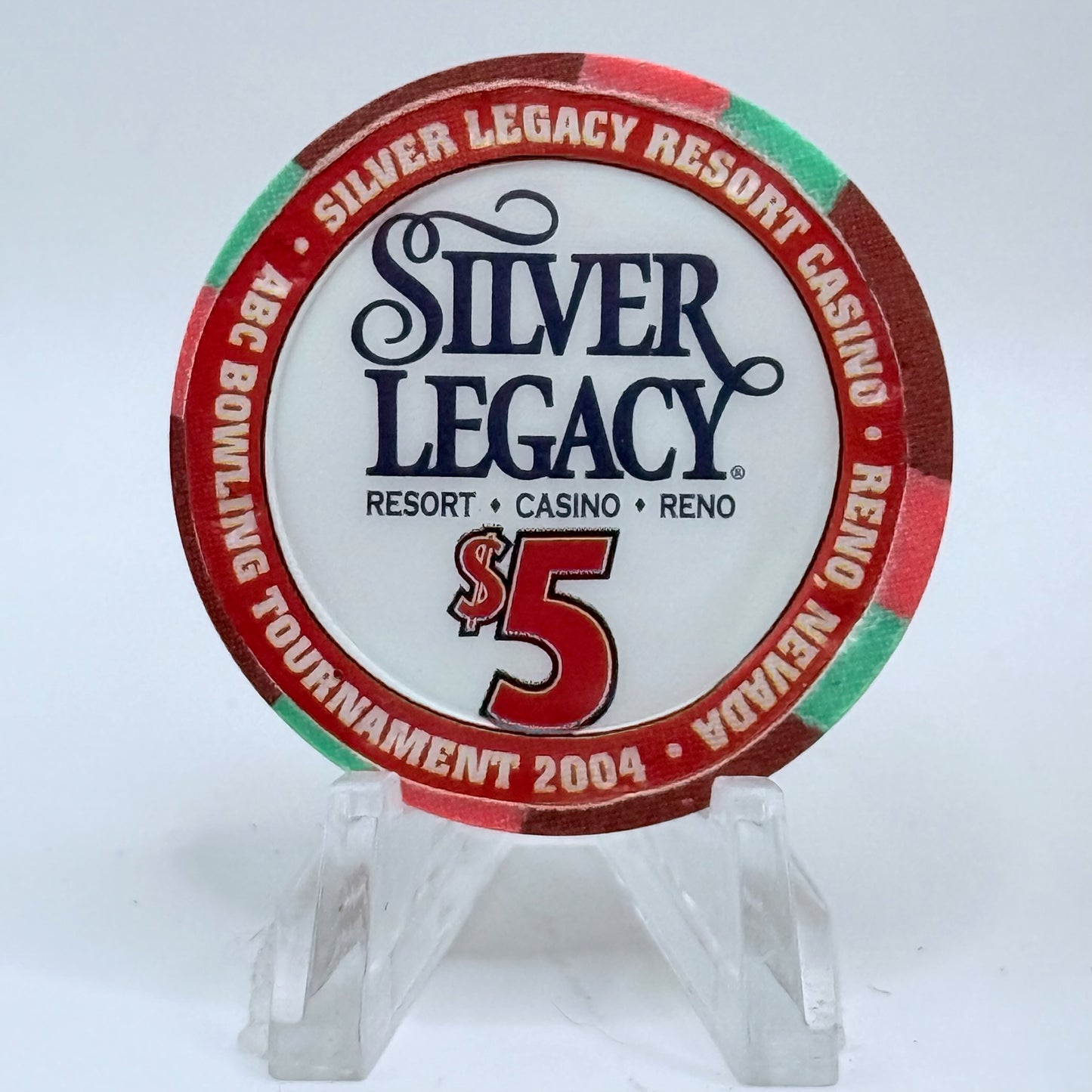 Silver Legacy Reno Nevada 2004 'ABC Bowling' LE $5 Casino Chip E3292