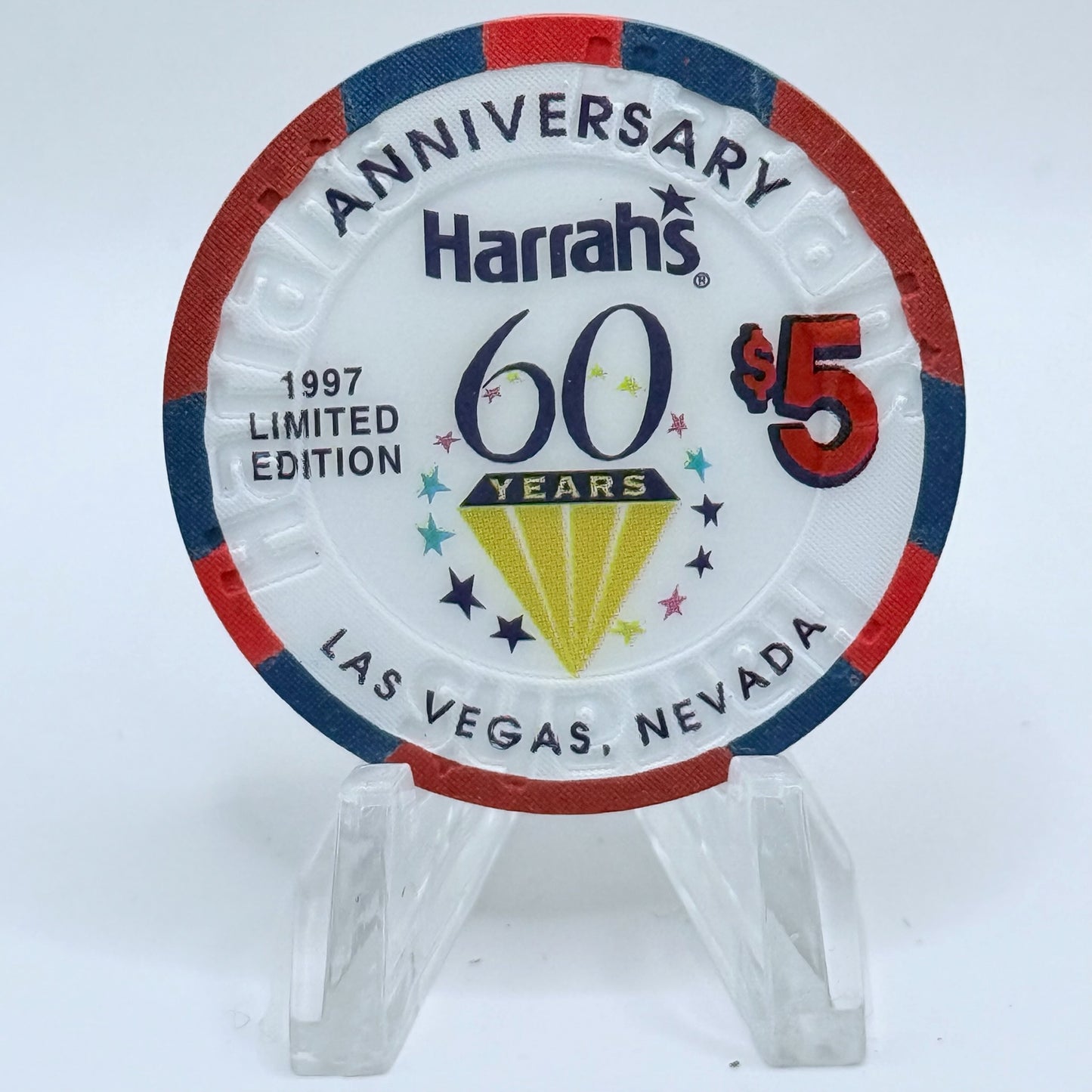 Harrah's Las Vegas Nevada 1997 'Anniversary 60 Years' LE $5 Casino Chip N9869