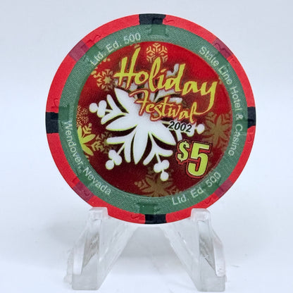 State Line Casino Wendover Nevada 2002 'Happy Holidays' LE $5 Casino Chip E2649