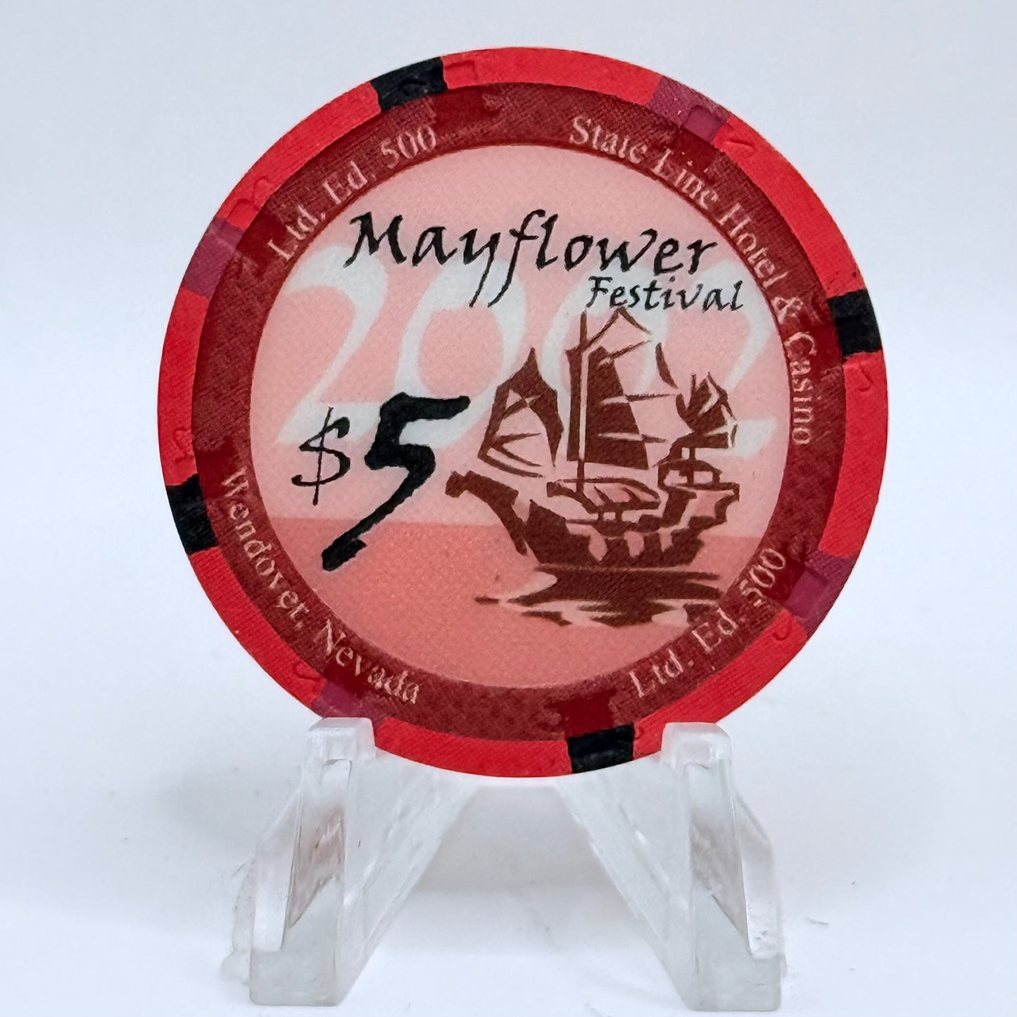 State Line Casino Wendover Nevada 2002 'Mayflower Festival' LE $5 Casino Chip E2650