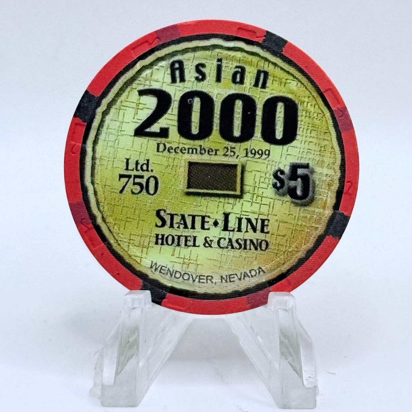 State Line Casino Wendover Nevada 2000 LE $5 Casino Chip V5661
