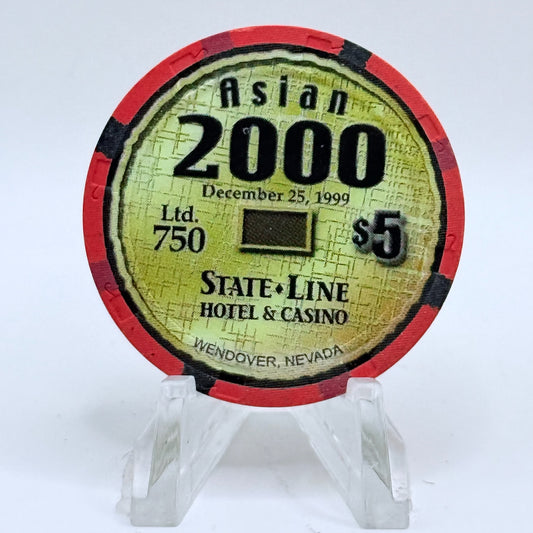 State Line Casino Wendover Nevada 2000 LE $5 Casino Chip V5661