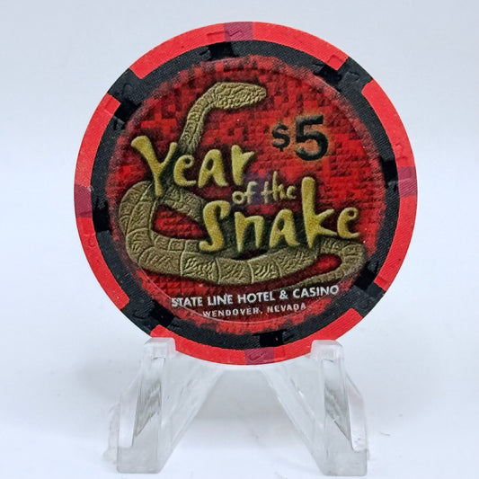 State Line Casino Wendover Nevada 2001 'Year of the Snake' LE $5 Casino Chip V6699