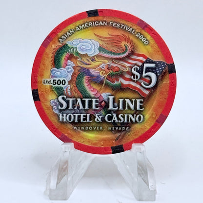 State Line Casino Wendover Nevada 1999 'Asian American Festival' LE $5 Casino Chip V7347
