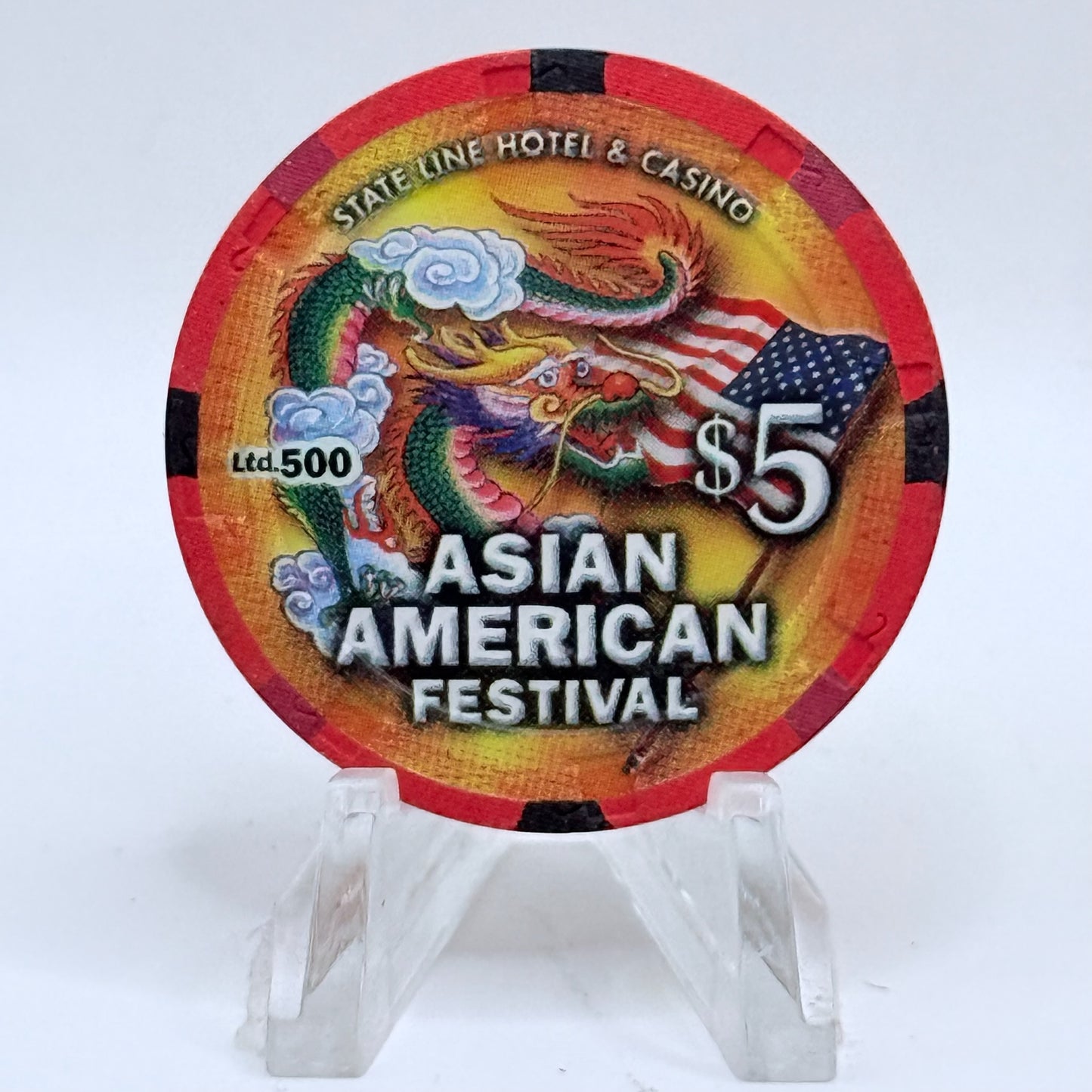 State Line Casino Wendover Nevada 1999 'Asian American Festival' LE $5 Casino Chip V7347