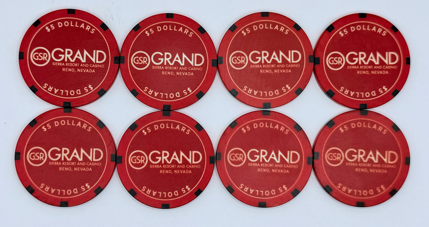 Grand Sierra Resort Reno Nevada 2014 'Set of 8 - Wet Pit Party Girls' LE $5 Casino Chip D1761
