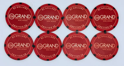 Grand Sierra Resort Reno Nevada 2014 'Set of 8 - Wet Pit Party Girls' LE $5 Casino Chip D1761