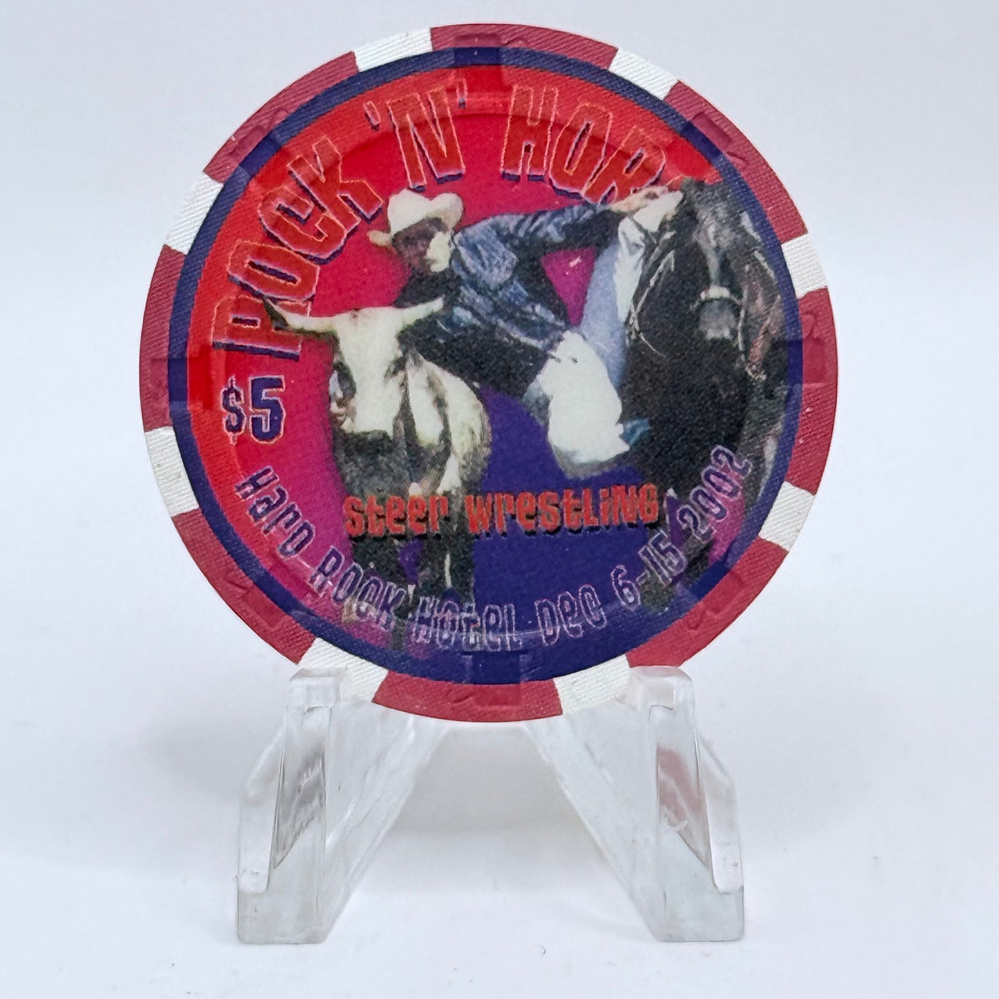 Hard Rock - Las Vegas Las Vegas Nevada 2002 'Steer Wrestling' Series 3 LE $5 Casino Chip E0780