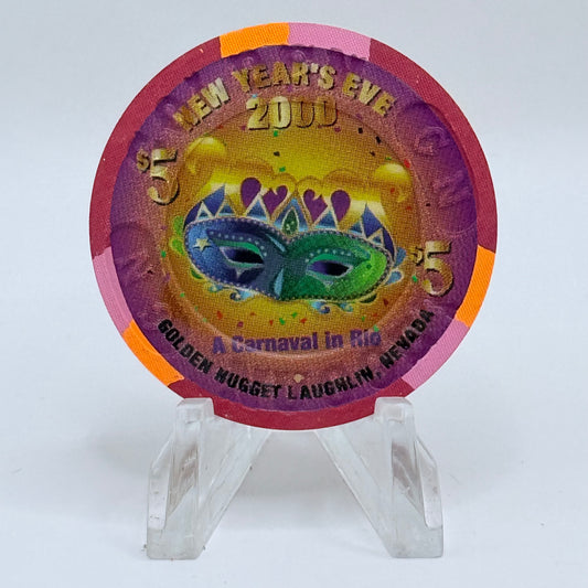 Golden Nugget Laughlin Nevada 2000 'Happy New Years Eve' LE $5 Casino Chip V6565