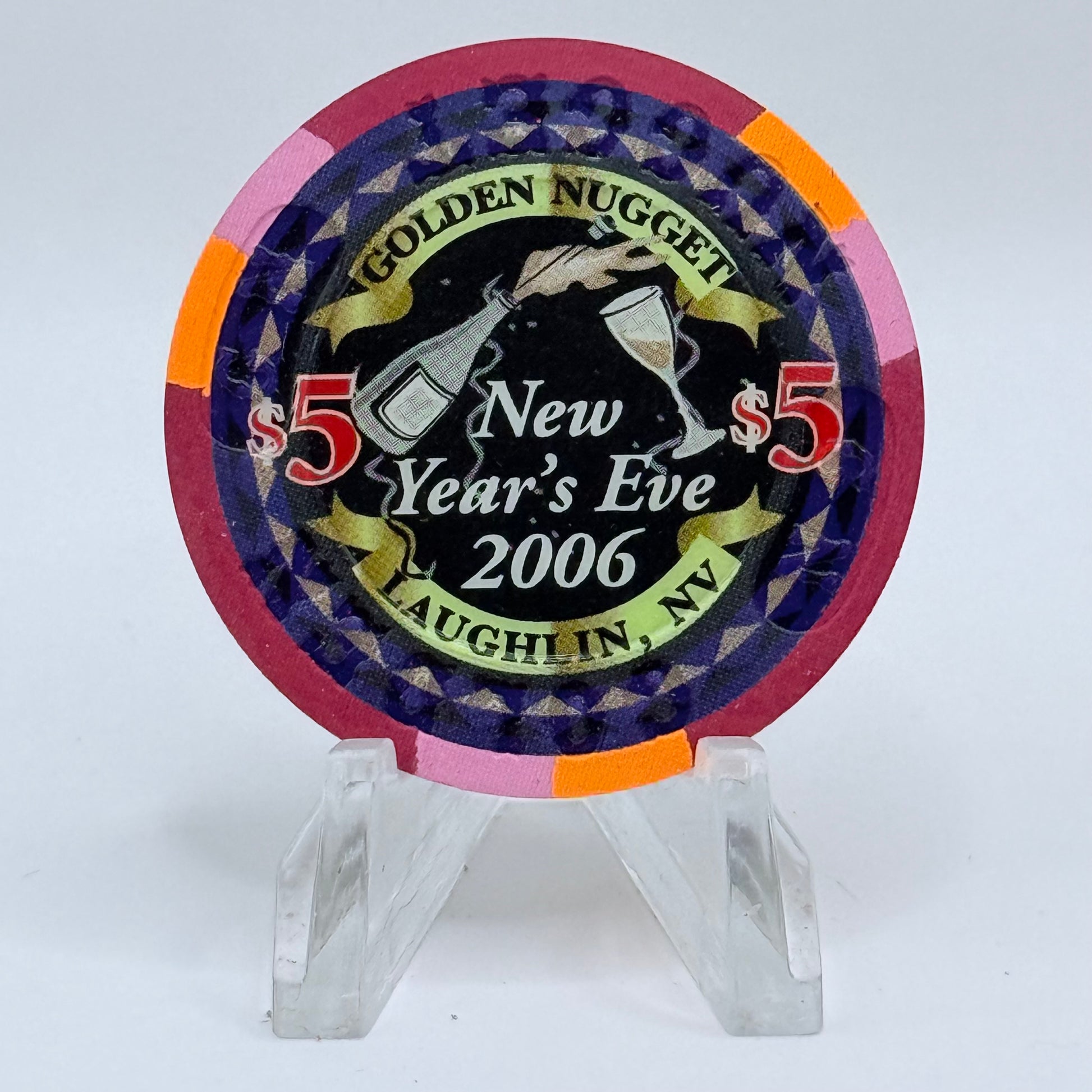 Golden Nugget Laughlin Nevada 2006 'New Year's Eve' LE $5 Casino Chip E8474