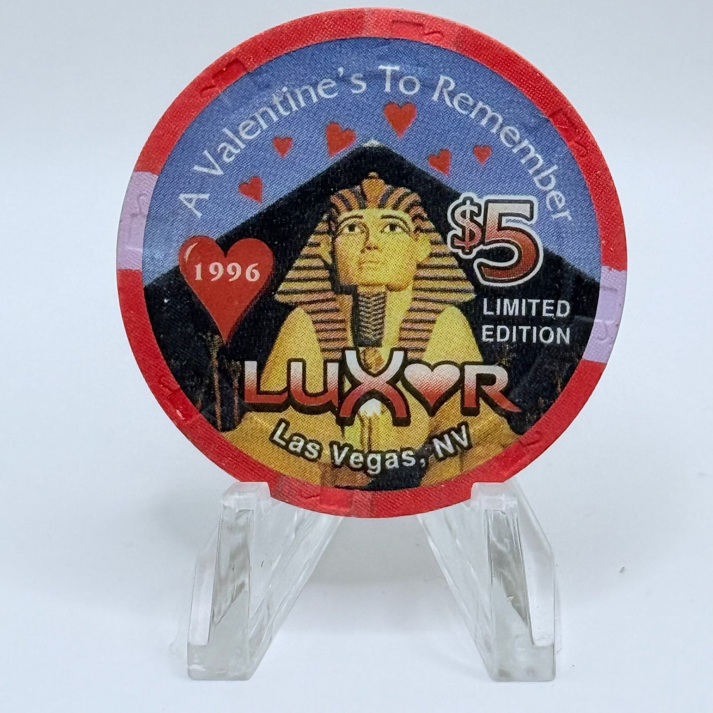 Luxor Las Vegas Nevada 1996 'Valentines Day' LE $5 Casino Chip N7919