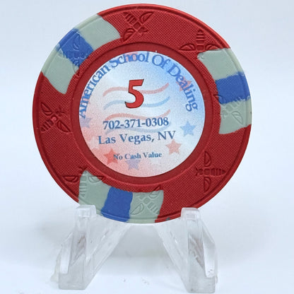 American School of Dealing Las Vegas Nevada 2008 'Grand Opening' $5 NCV Casino Chip D0478